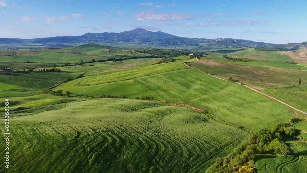 Tuscany aerial landscape of farmland hill country at evening. Italy, Europe Tuscany aerial landscape of farmland hill country at evening. Italy, Europe