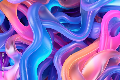 Generative AI illustration of abstract bright multicolored background with wavy glowing lines photo