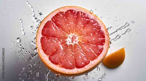 Red grapefruit slice isolated on white background. generative ai