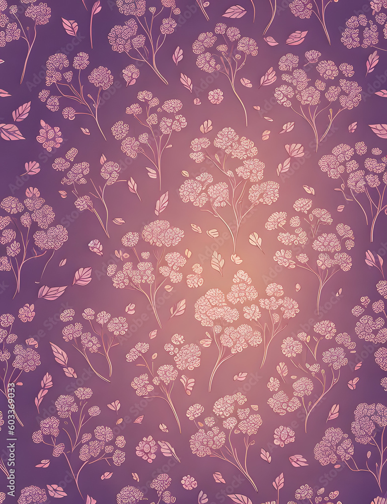 patterns of flowers and trees, repeating patterns design, fabric art, flat illustration.