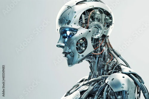 The face of a humanoid robot on an isolated background and close-up. Generative AI © Tatiana
