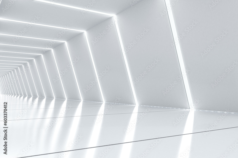 Naklejka premium Empty white corridor or walkway hall space interior