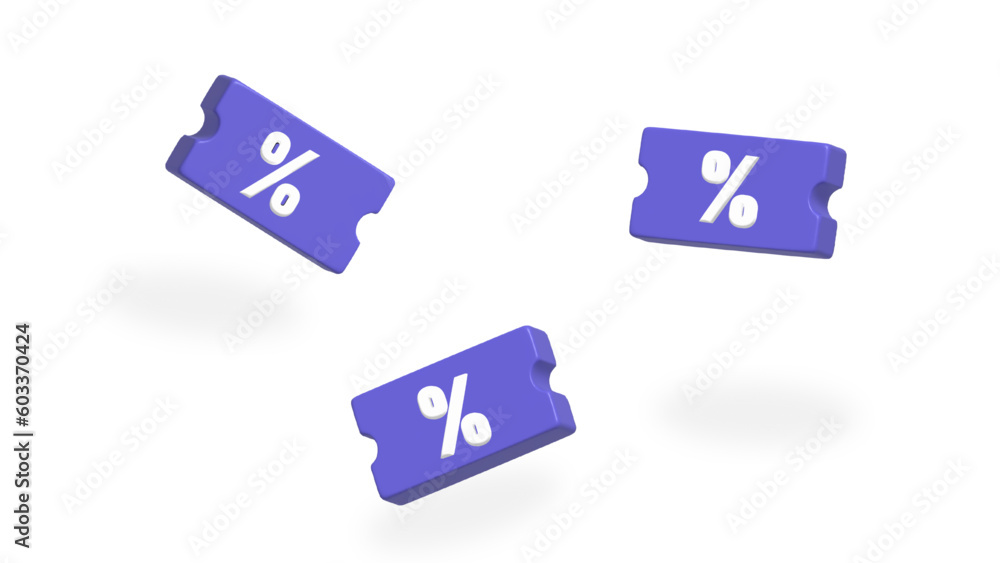 violet discount voucher percentage online shopping 3d rendering - obrazy, fototapety, plakaty 