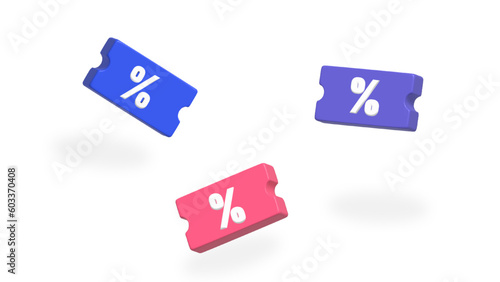 blue violet pink discount voucher percentage online shopping 3d rendering