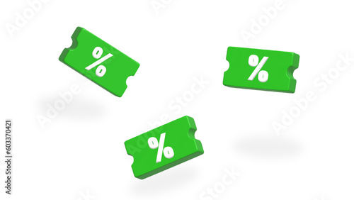 green  discount voucher percentage online shopping 3d rendering