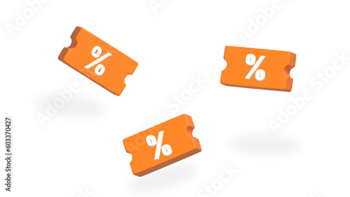 orange discount voucher percentage online shopping 3d rendering