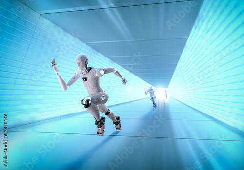 Robot running through tunnel for future