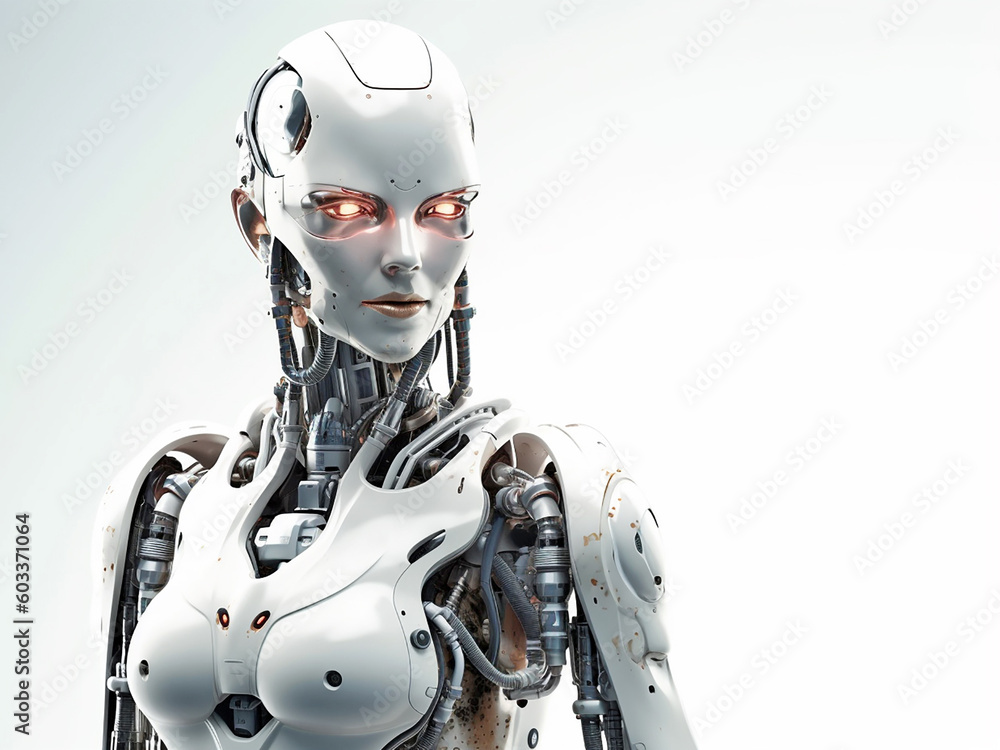 The face of a humanoid robot on an isolated background and close-up. Generative AI The face of a humanoid robot on an isolated background and close-up. Generative AI