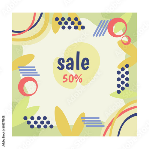 Sale banner with leaves. Electronic commerce and online shopping. Marketing and advertising on Internet. Discounts and promotions, special offer. Cartoon flat vector illustration