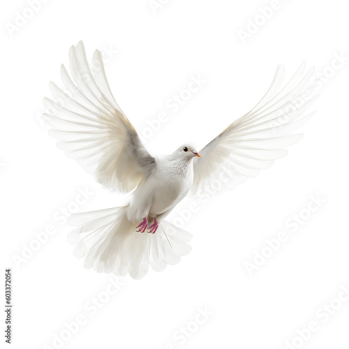 Fotomurale white dove flying , isolated on transparent background cutout , generative ai