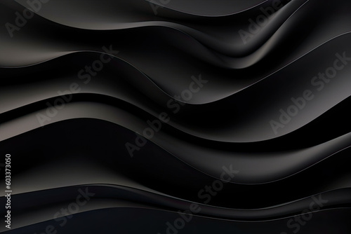 Glossy black wavy texture. Glowing wallpaper with abstract shapes. Background with curvy shapes. Generative AI