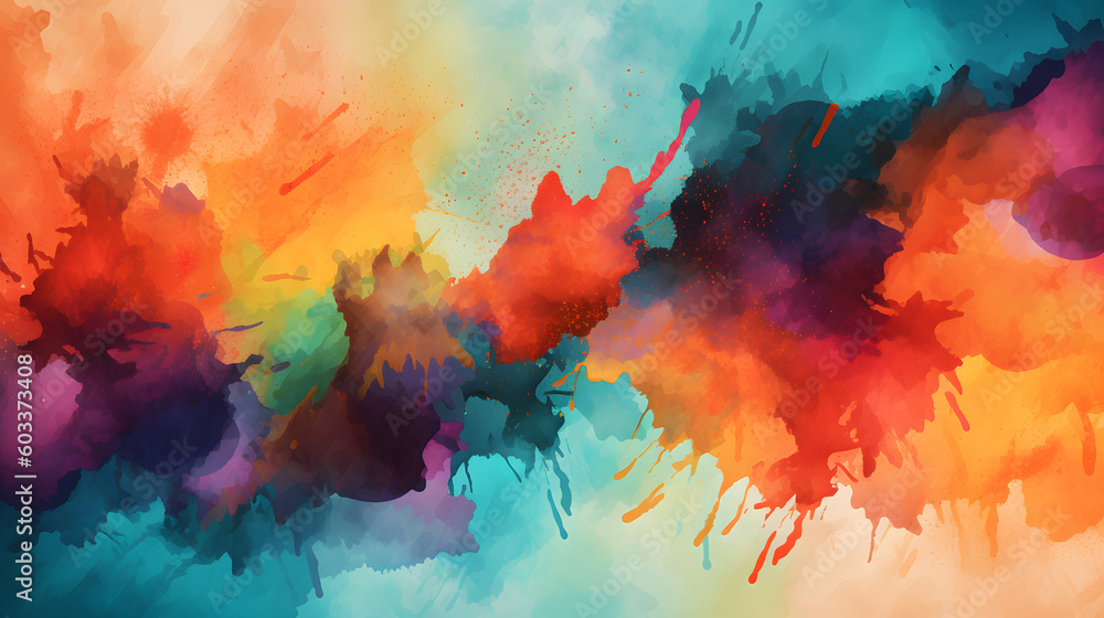 An abstract and vibrant watercolor background, with bold strokes of rich hues blending seamlessly, creating a dynamic and eye-catching design element for graphic projects. Generative AI