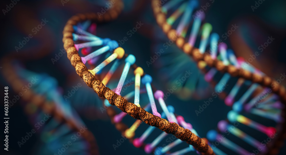 Human DNA strand double helix macro, Generative AI