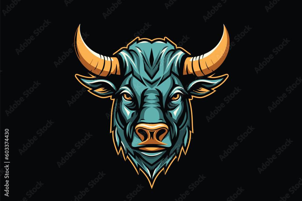 Vector illustration of a buffalo head mascot isolated on black background. Design for t-shirt.