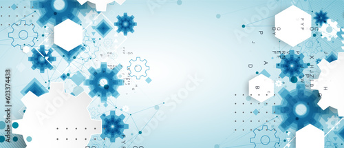Abstract  technological background  with cogwheels and plexus effect.