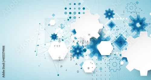 Abstract  technological background  with cogwheels and plexus effect.