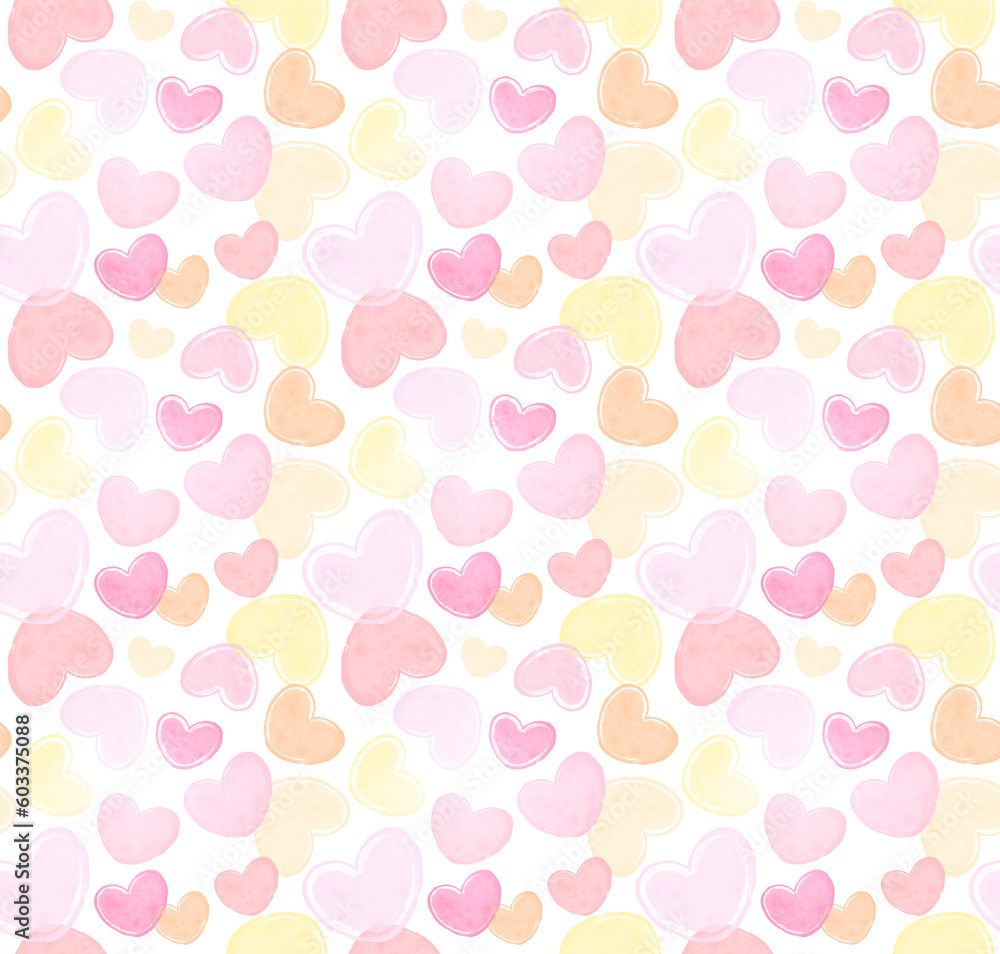 seamless pastel heart pattern background on transparent background