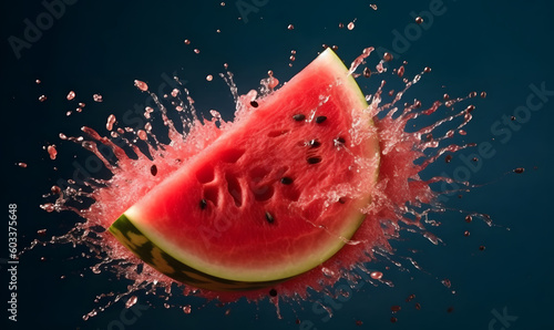 Fresh slice of watermelon exploding with juice