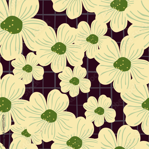 Big bud chamomile flower seamless pattern in simple style. Cute stylized flowers background.