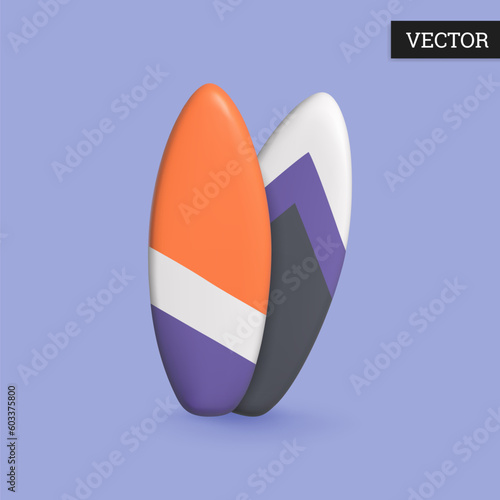 Surfboard 3d icon in cartoon style. Surfboards isolated on background. Design element for extreme sport. Vector illustration.