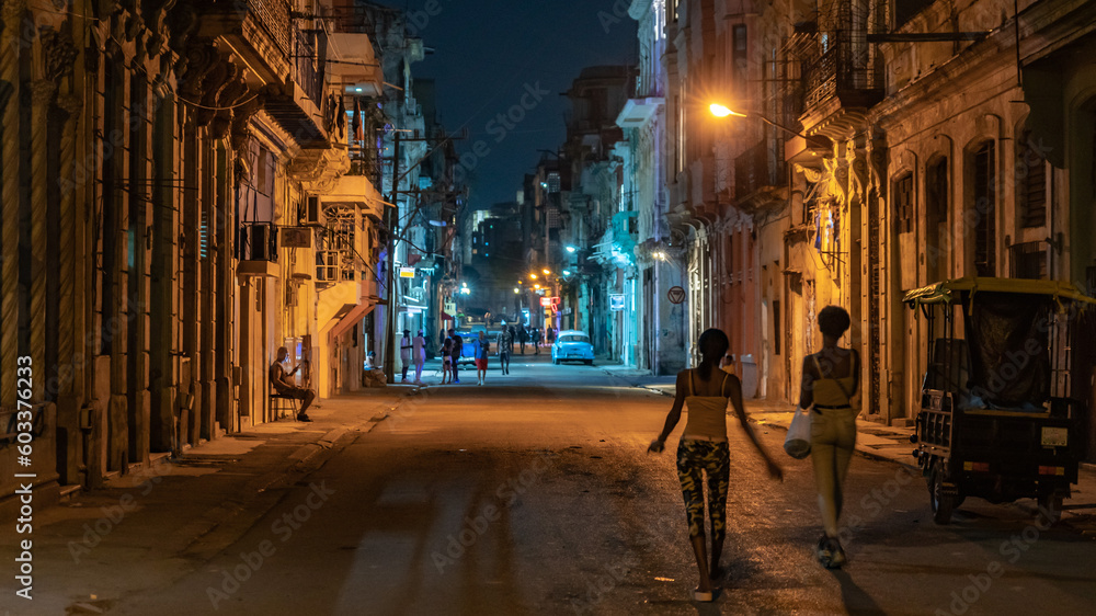 Night view of Havana's neighborhoods in Cuba