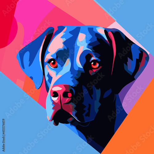 Vector portrait of a Labrador dog on a colorful background.