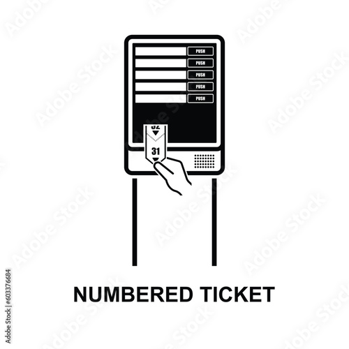 Numbered ticket machine icon. Customer pulls a numbered ticket out of machine isolated on background 
