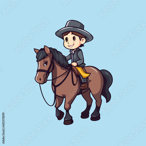 Cheerful Cartoon Vector Icon, Little Boy/Girl Riding a Horse in a Flat Design © mafxblue