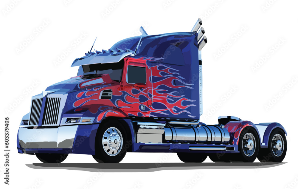 America semi truck American trailer haul fire hot burn stripe motive
