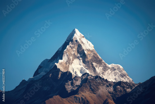 snow covered mountain wit beautiful blue sky generative ai
