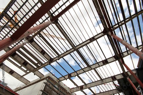 Steel frame of a new factory building under construction