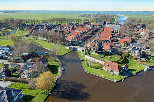 Aerial from the traditional city Sloten in Friesland the Netherlands