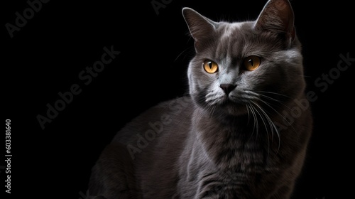  a gray cat with yellow eyes is looking at the camera.  generative ai © Nadia
