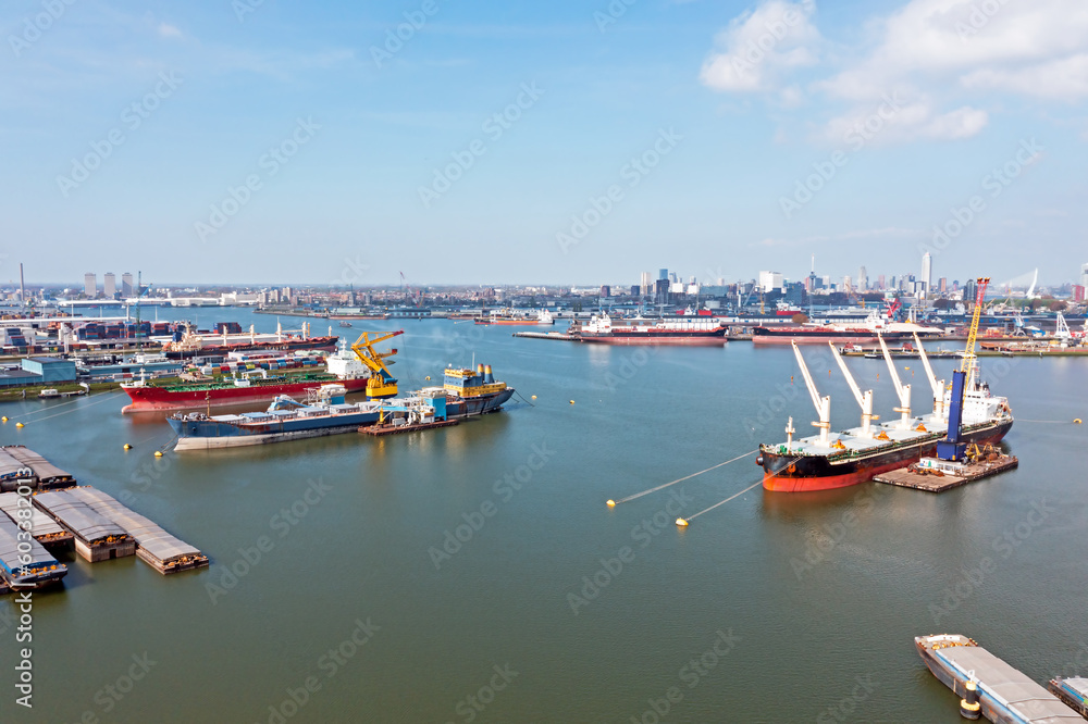 Aerial from industry in the Rotterdam harbor in the Netherlands
