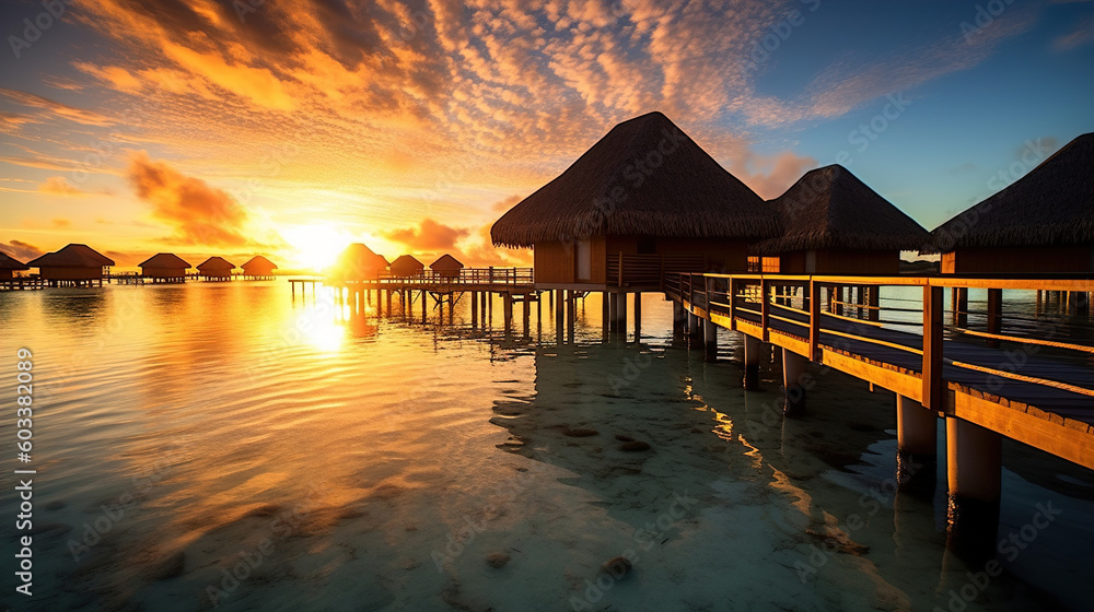 Tranquil Sunset Reflection on Water at Tropical Paradise