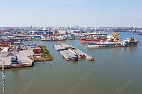 Aerial from industry in the Rotterdam harbor in the Netherlands photo