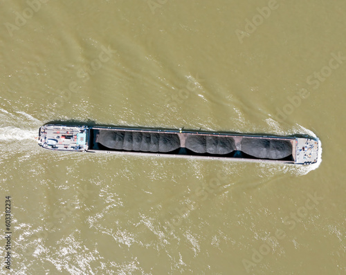 Aerial top shot fromn a cargo ship in the harbor from Rotterdam in the Netherlands photo