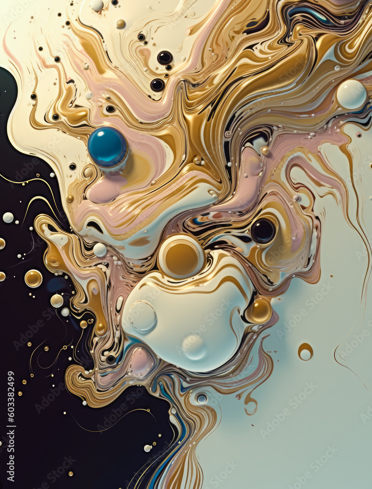 Amazing and elegant bright & colorful fluid liquid paint iphone, samsung, apple vertical wallpaper in a teal, blue & white abstract color scheme, painting (generative ai) 3d render
