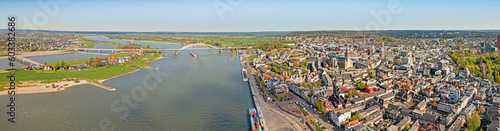 Fototapeta Naklejka Na Ścianę i Meble -  Aerial panorama from the historical city Nijmegen at the river Waal in the Netherlands