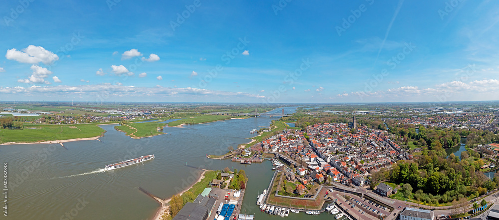 Aerial panorama from the city Zaltbommel in the Netherlands