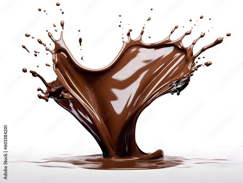 Chocolate splash. Isolated element on a white background. Generative AI. Chocolate splash. Isolated element on a white background. Generative AI.