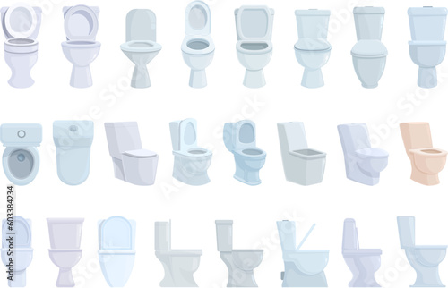 Toilet bowl icons set cartoon vector. Wc clean. Ceramic side