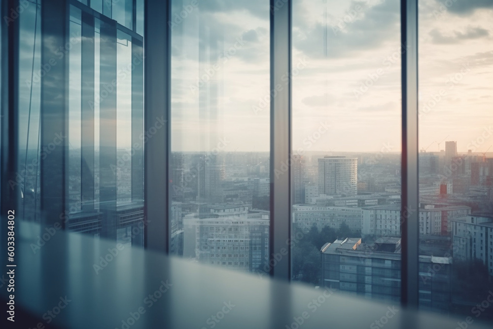 Blurred office windows with a cityscape view in the background, business, blurred Generative AI Blurred office windows with a cityscape view in the background, business, blurred Generative AI