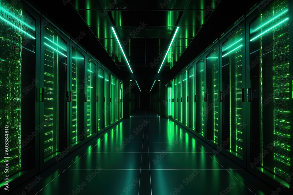 Fototapeta premium Data server center background, digital hosting, green lights