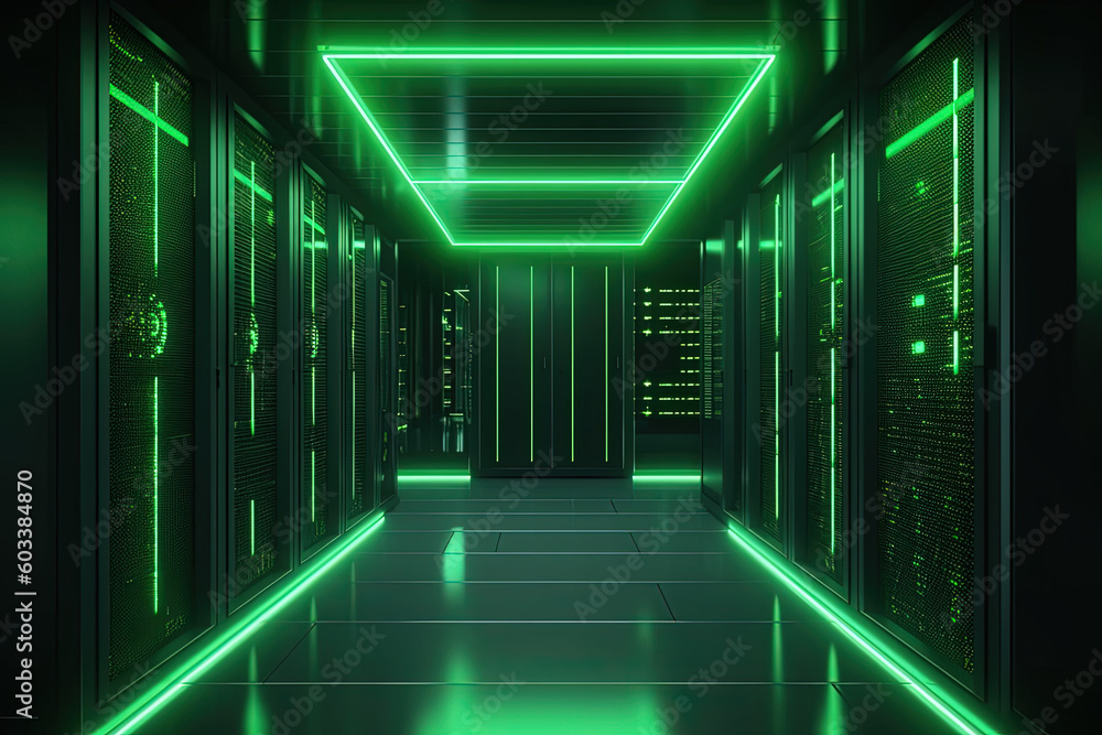 Data server center background, digital hosting, green lights Data server center background, digital hosting, green lights