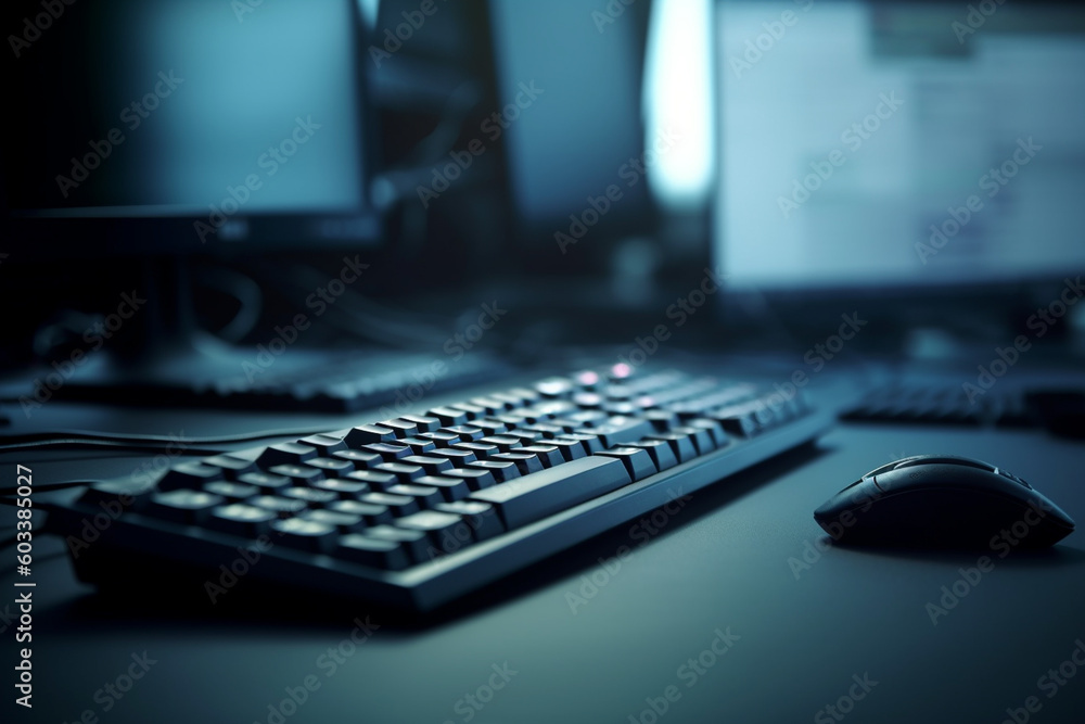 Blurred background of a computer keyboard and mouse on a desk, business, blurred Generative AI Blurred background of a computer keyboard and mouse on a desk, business, blurred Generative AI