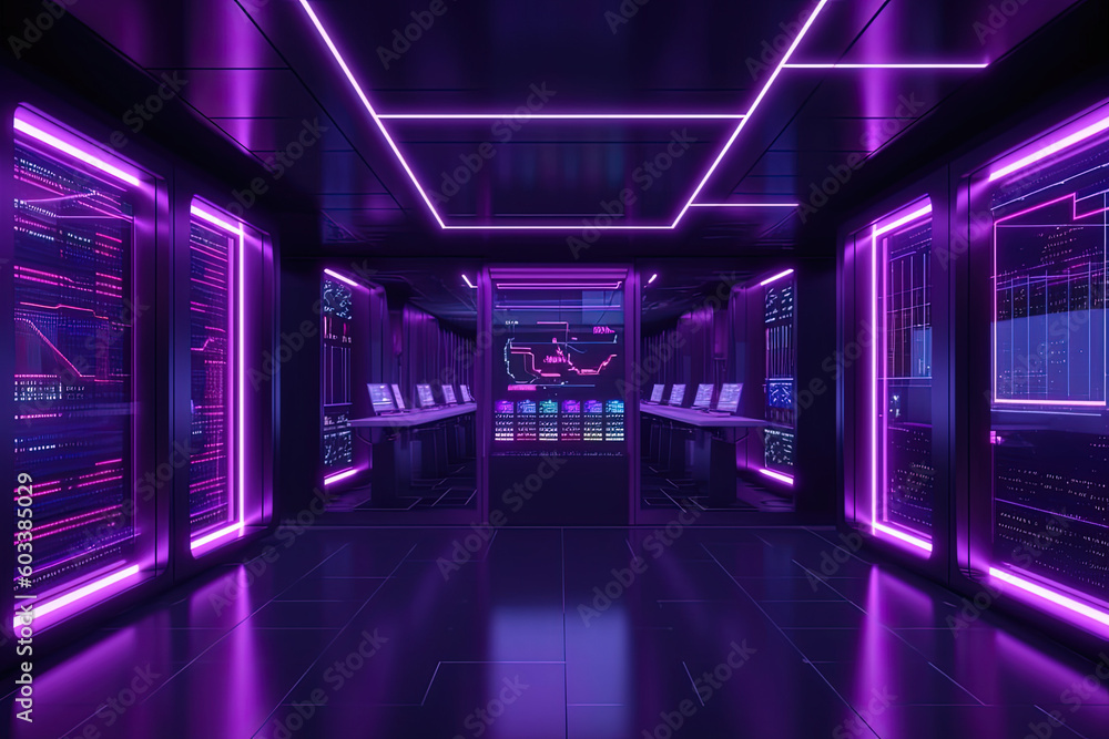 Data server center background, digital hosting, purple neon lights Data server center background, digital hosting, purple neon lights