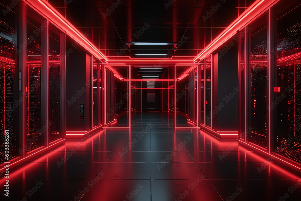 Fototapeta premium Data server center background, digital hosting, red lights