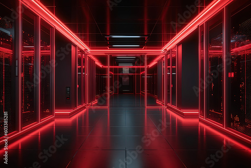 Data server center background  digital hosting  red lights
