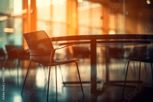 Blurred background of a meeting room with a round table and chairs  business  blurred Generative AI